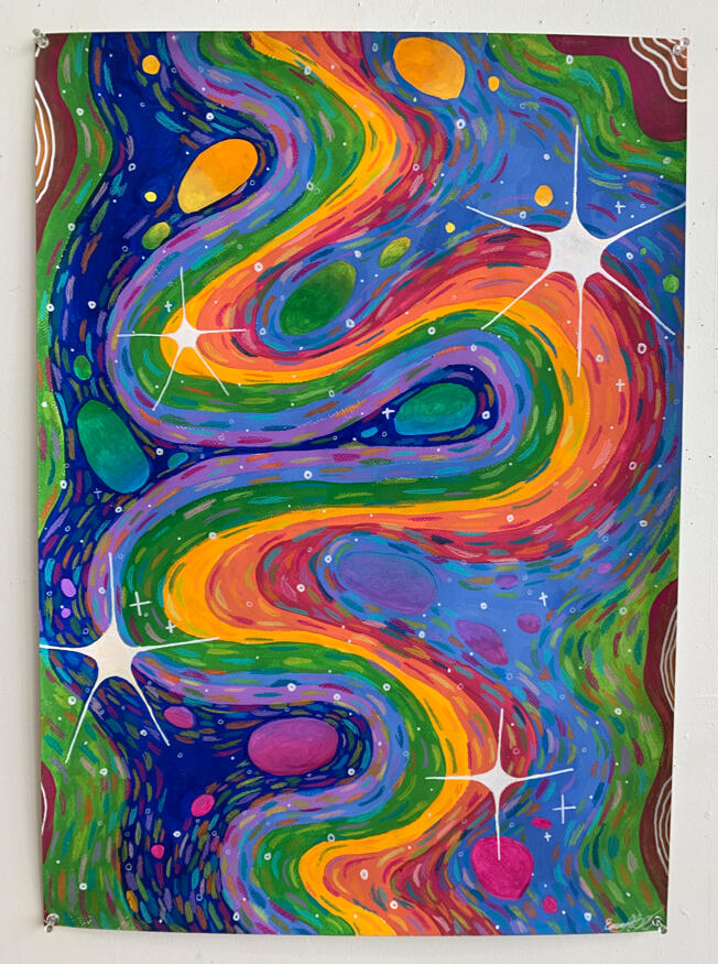 Heavy With Hoping, Gouache and colored pencil on paper, 19x24, 2024