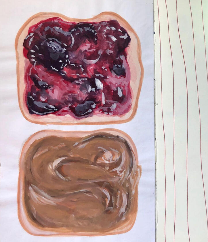 PB&amp;J, Gouache on paper, 2020