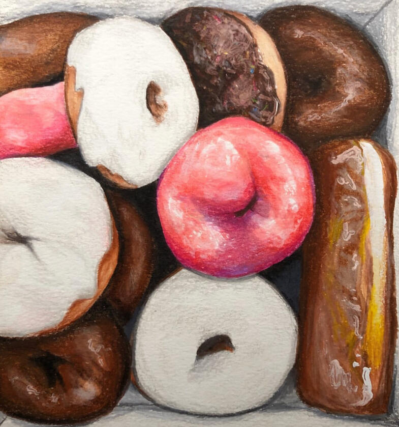 Doughnuts, Coloured pencil, Copic marker, 2020